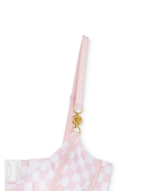 Versace Pink And White Medusa Contrasto Bikini Top