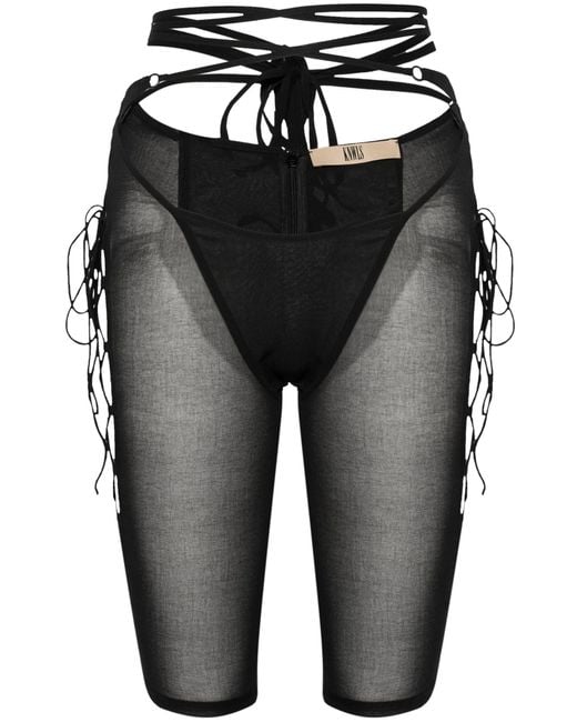 KNWLS Black Glimmer Lace-up Sheer Shorts - Women's - Silk/elastane
