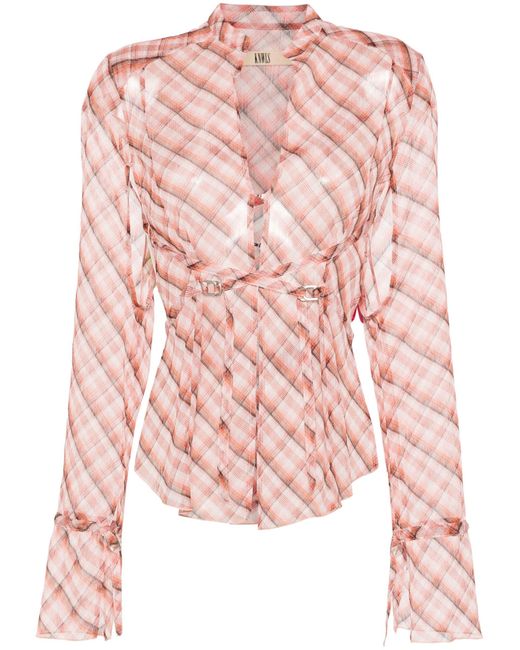 KNWLS Pink Thrall Checked Blouse - Women's - Polyester