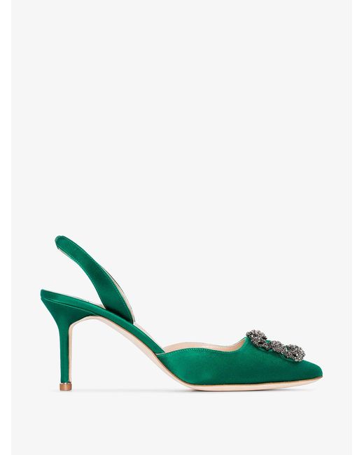 Manolo Blahnik Hangisi 70 Satin Slingback Pumps in Green | Lyst