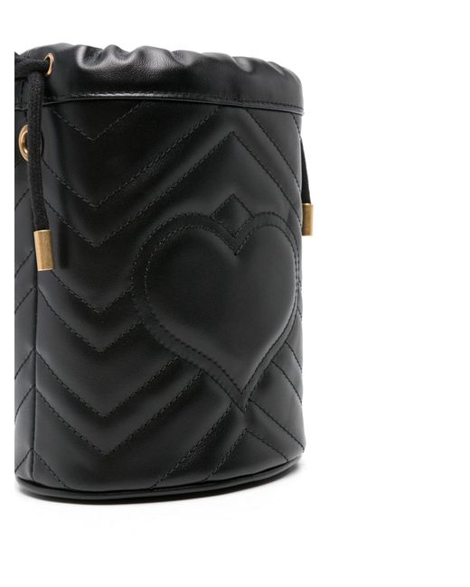 Gucci Black Mini gg Marmont Bucket Bag - Women's - Metal/microfibre/calf Leather