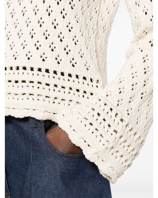 FRAME White Neutral Crochet-knit Sweater - Women's - Cotton/silk