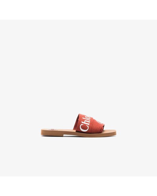 ChloÃ© Canvas Red Woody Logo Print Flat Sandals | Lyst