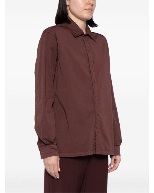 Lemaire Brown Spread-collar Cotton Shirt