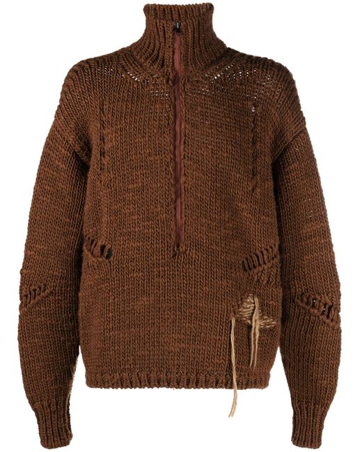 Roa Brown Distressed Wool Sweater for men