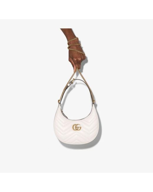 gg marmont half moon shaped mini bag white