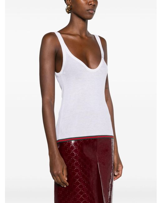 Gucci White Intarsia-logo Knit Tank Top - Women's - Cashmere/silk