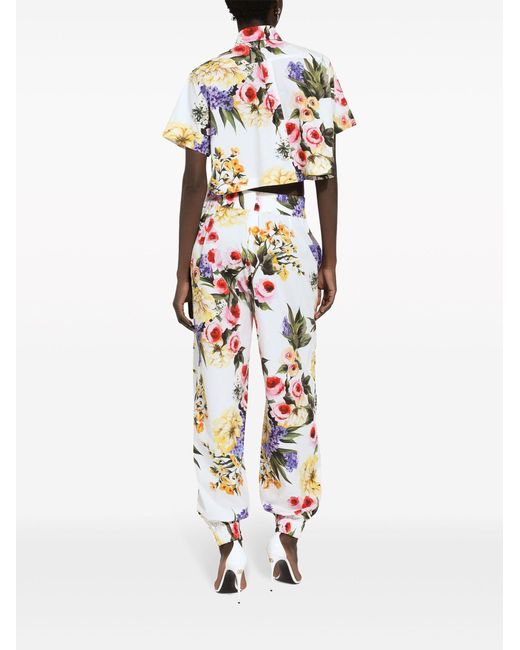 Dolce & Gabbana White Floral Print Cotton Track Pants