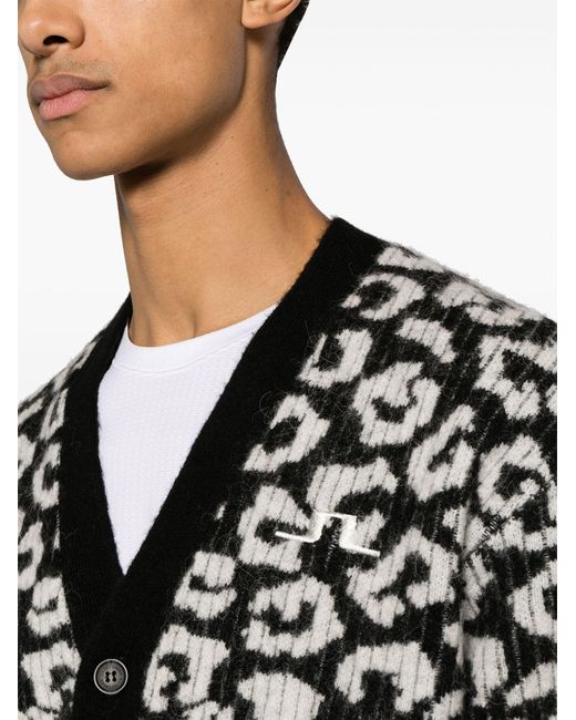 J.Lindeberg Black Frederic Leopard-pattern Cardigan for men