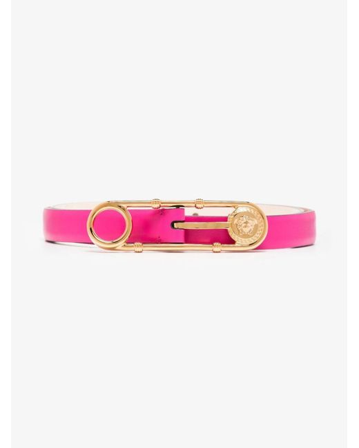 Versace Pink Safety Pin Buckle Leather Belt