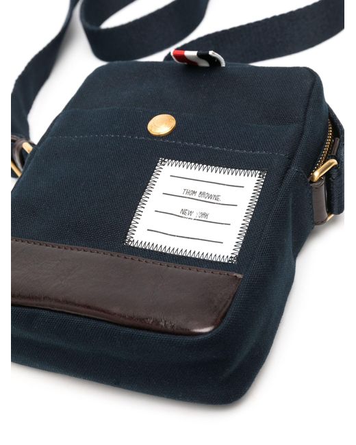 Thom Browne Blue Logo-appliqué Canvas Messenger Bag - Unisex - Cotton/calf Leather