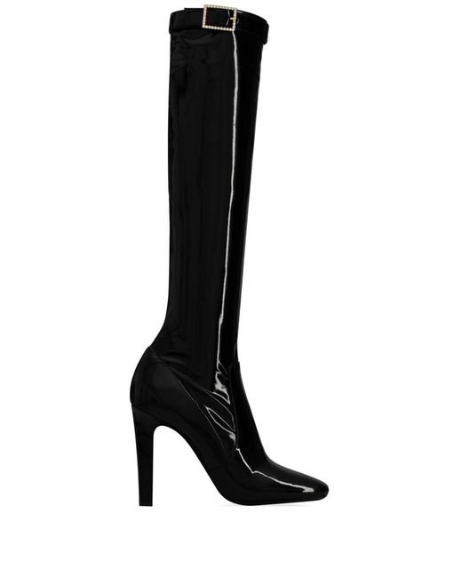 Saint Laurent Black Elle 105 Vinyl Knee-high Boots - Women's - Nylon/calfskin/polyurethane/leatherleather