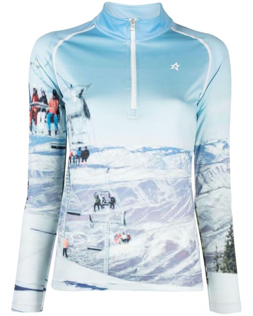 Perfect Moment Blue Photograph-print Thermal Ski Base Layer - Women's - Polyester