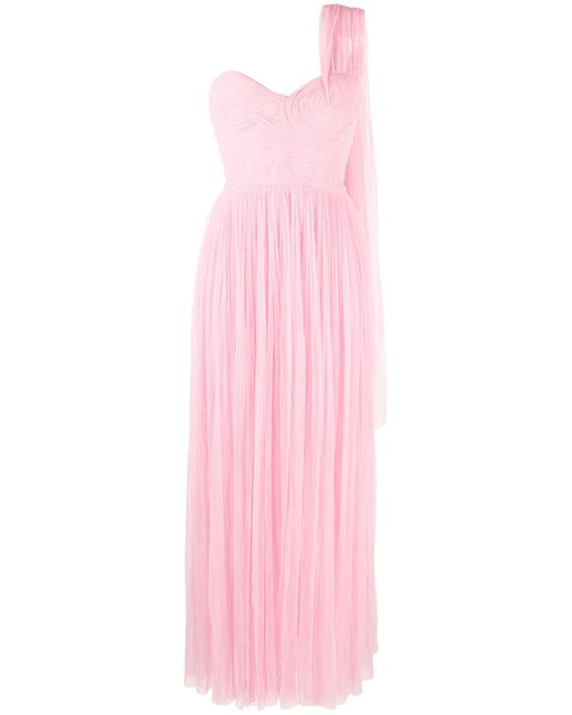 Maria Lucia Hohan Pink Freya One-shoulder Semi-sheer Gown
