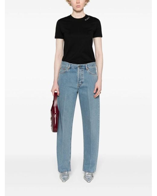 Gucci Blue Pressed Crease Straight-leg Jeans - Women's - Polyester/cotton/calf Leather