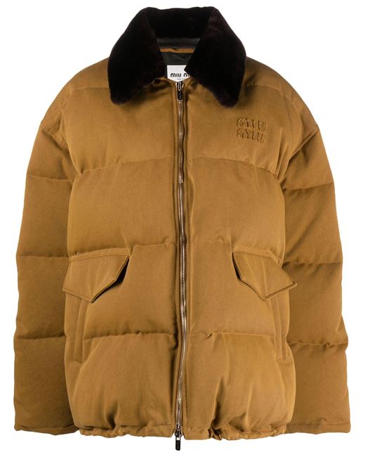 Miu Miu Brown Faux Fur-trim Padded Jacket