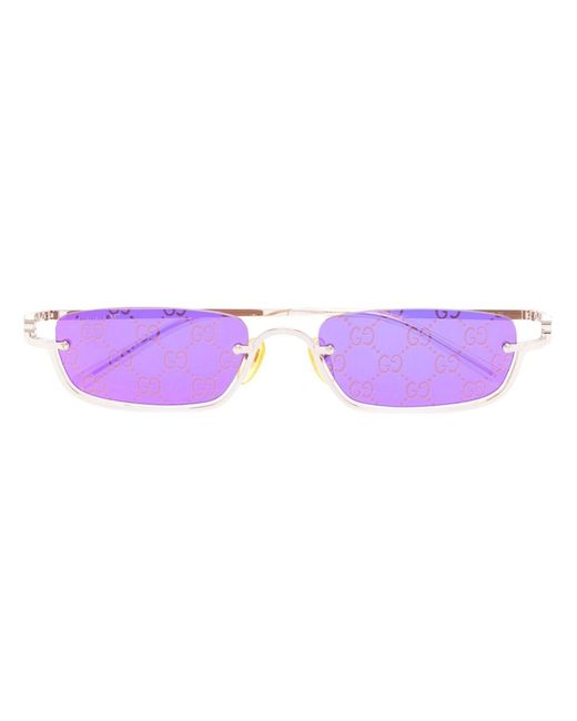Gucci Purple -tone Logo Print Rectangular Sunglasses - Unisex