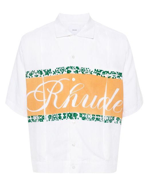 Rhude White Logo-Print Chambray Shirt for men
