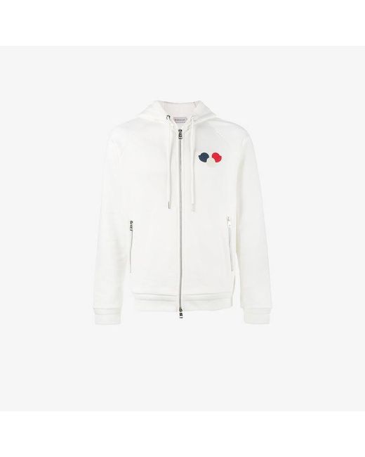Moncler White Logo Patch Zip-up Hoodie for men