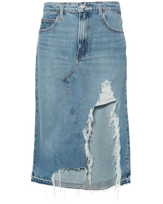 FRAME Blue Distressed Asymmetric Denim Skirt - Women's - Recycled Cotton/regenerative Cotton