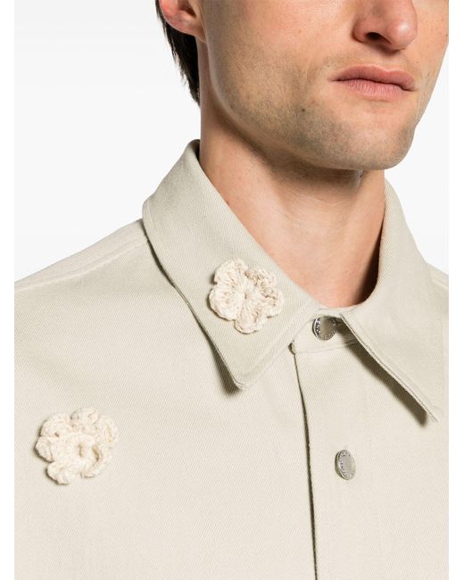 Song For The Mute Natural Neutral Daisy Appliqué Shirt Jacket - Men's - Cotton/hemp for men