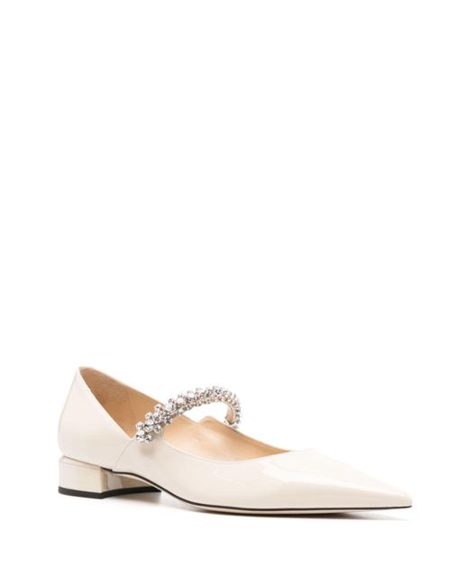Jimmy Choo Natural White Bing Crystal-embellished Ballet Pumps - Women's - Leather/crystal/patent Leather