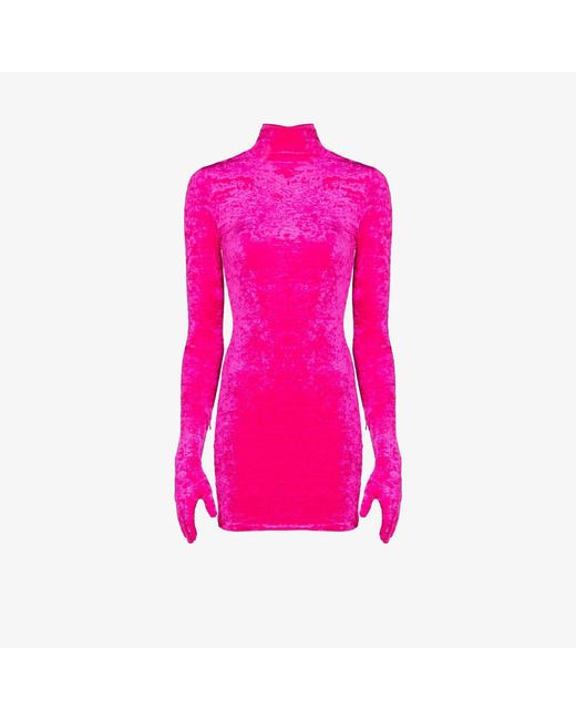 Vetements Pink Glove Sleeve Velvet Mini Dress