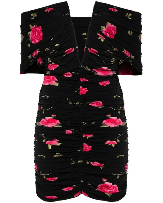 Magda Butrym Black Floral-print Ruched Mini Dress - Women's - Polyamide/elastane