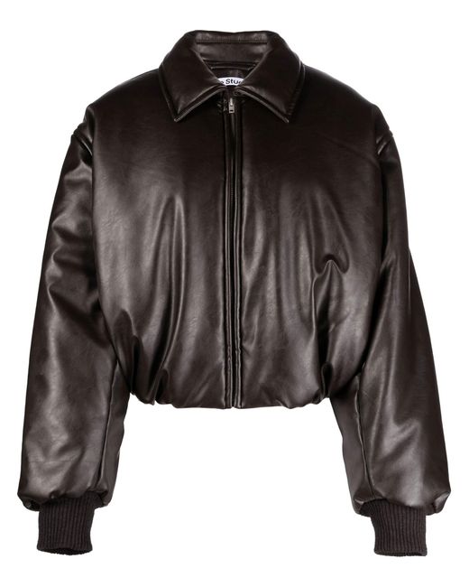 Acne Black Faux Leather Bomber Jacket