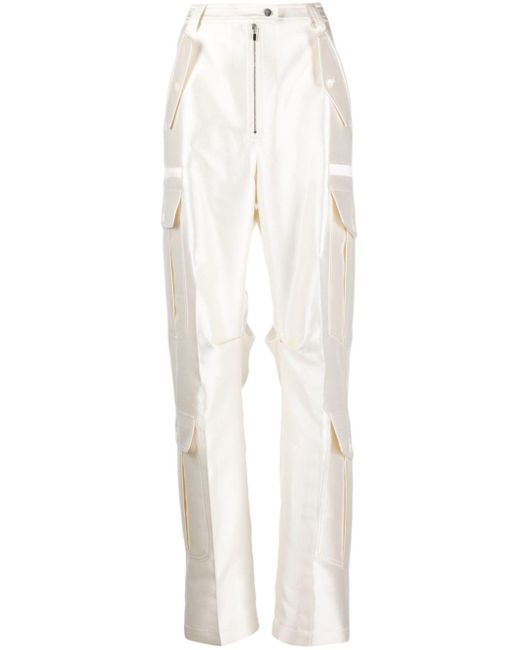 Christopher John Rogers White Wide-leg Satin Cargo Trousers - Women's - Wool/silk