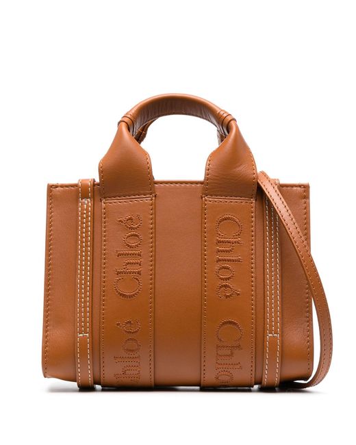 Chloé Woody Leather Mini Tote Bag - Women's - Linen/flax/calf Leather ...