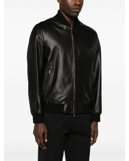 Brioni Black Perforated Leather Jacket for men