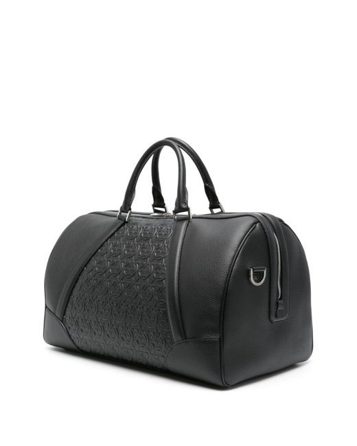 Ferragamo Black Gancini-embossed Leather Duffle Bag - Men's - Calfskin/fabric for men