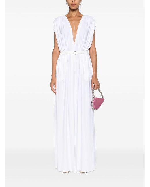 Norma Kamali White Belted Column Maxi Dress