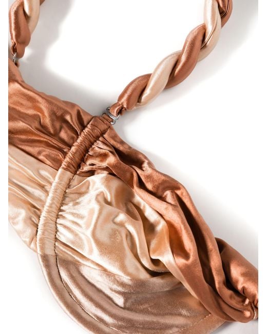 Isa Boulder Brown Gold Twist-detailed Reversible Bikini Top
