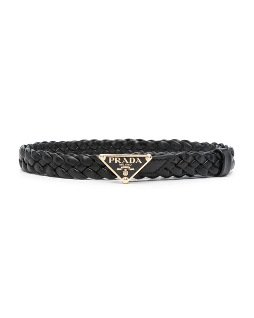 Prada Black Enamel Triangle-logo Buckle Belt - Women's - Leather