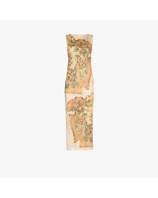 Acne Natural Neutral Eika Floral Patchwork Midi Dress
