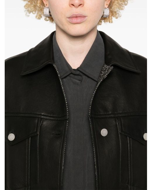 Max Mara Black Girino Leather Coat