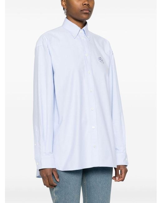 Prada White Logo Embroidered Cotton Shirt - Women's - Cotton