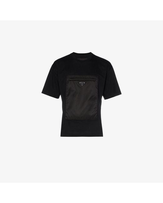 Prada Black Zipped Gabardine Pocket T-shirt for men