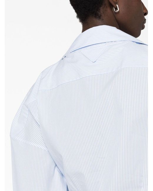 Prada Blue Pin-embellished Striped Cotton Shirt