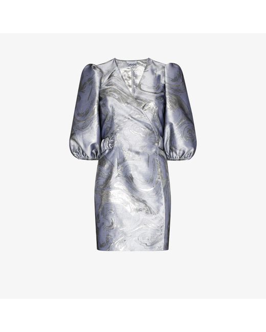 Ganni Metallic Jacquard Wrap Mini Dress