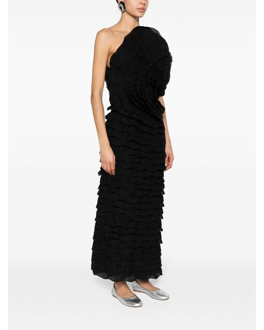 Chloé Black White Ruffled One-shoulder Dress - Women's - Polyamide/elastane/silk