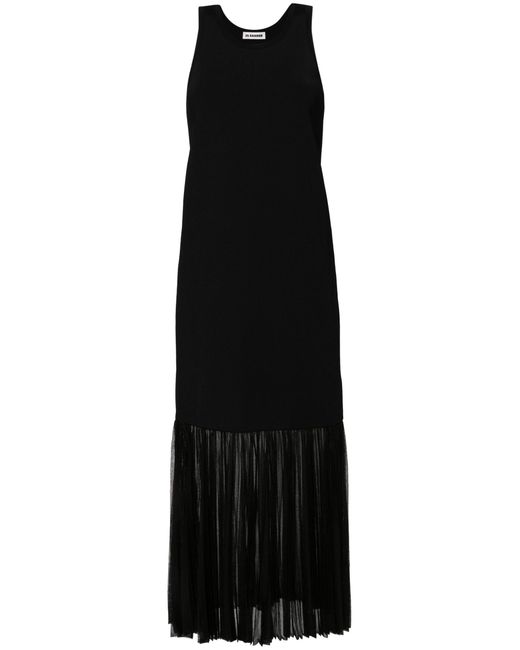 Jil Sander Black Plissé Knitted Midi Dress