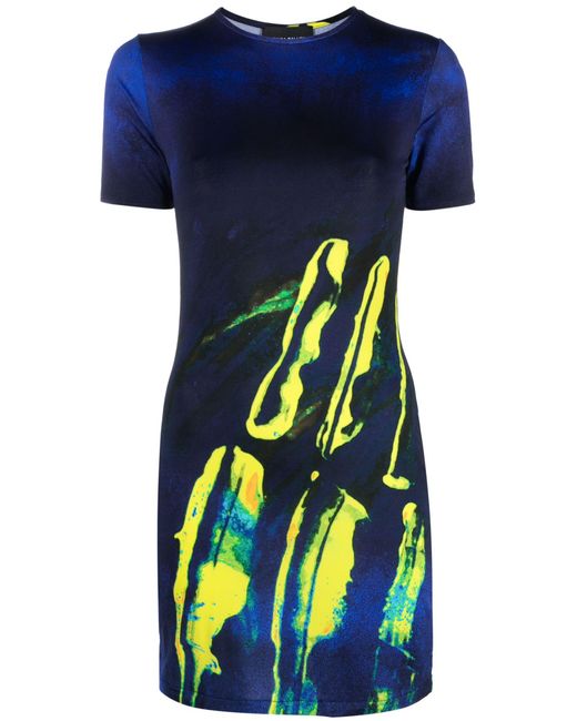Louisa Ballou Blue Abstract-print T-shirt Dress