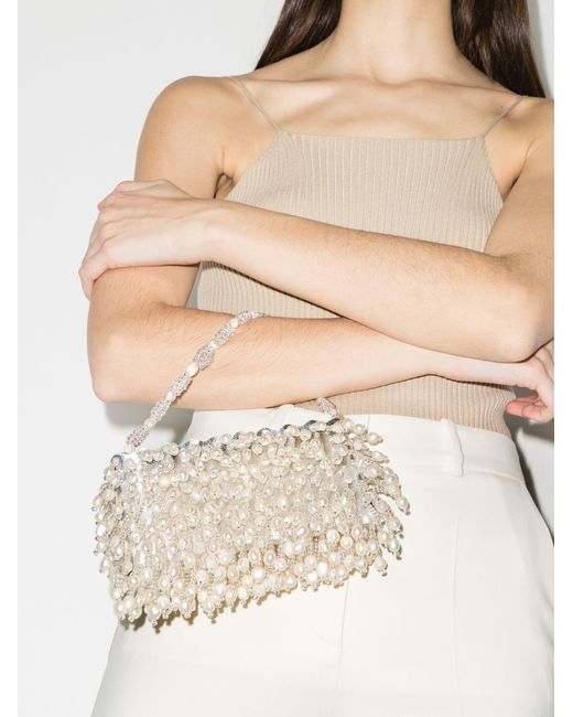 Vanina White La Pluie D amour Baguette Mini Bag Fabric pearls Lyst Australia