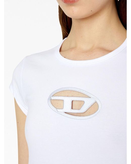 DIESEL White T-angie Cut-out Logo T-shirt - Women's - Elastane/organic Cotton