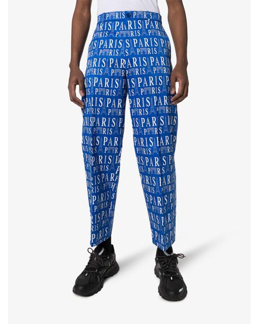 Balenciaga Cotton Paris Print Cropped Trousers in Blue for Men - Lyst