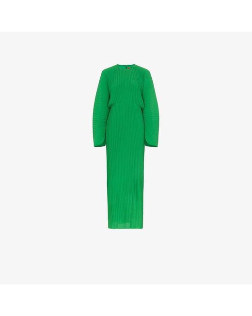 Solace London Green Mirabelle Micro Pleated Long Sleeve Maxi Dress
