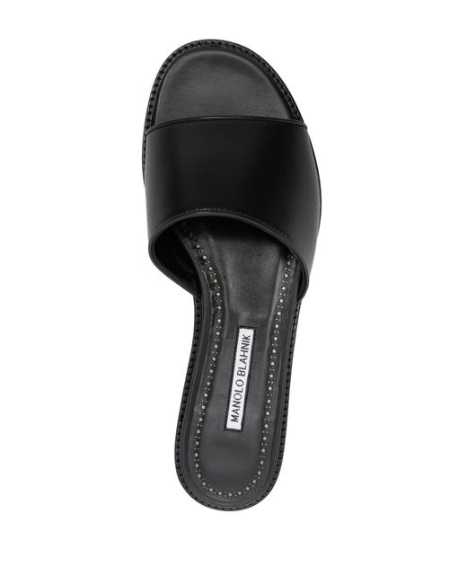 Manolo Blahnik Black Safinanu Leather Slides